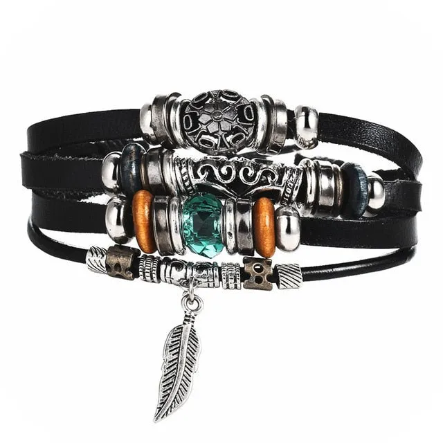 Punk Design Turkish Eye Bracelets For Unisex Wristband Owl Leather