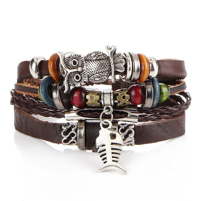 Punk Design Turkish Eye Bracelets For Unisex Wristband Owl Leather