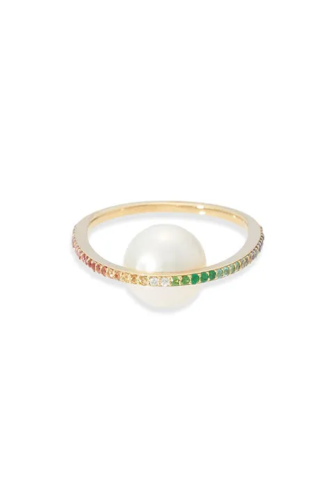 Rainbow Pearl Orbit Ring