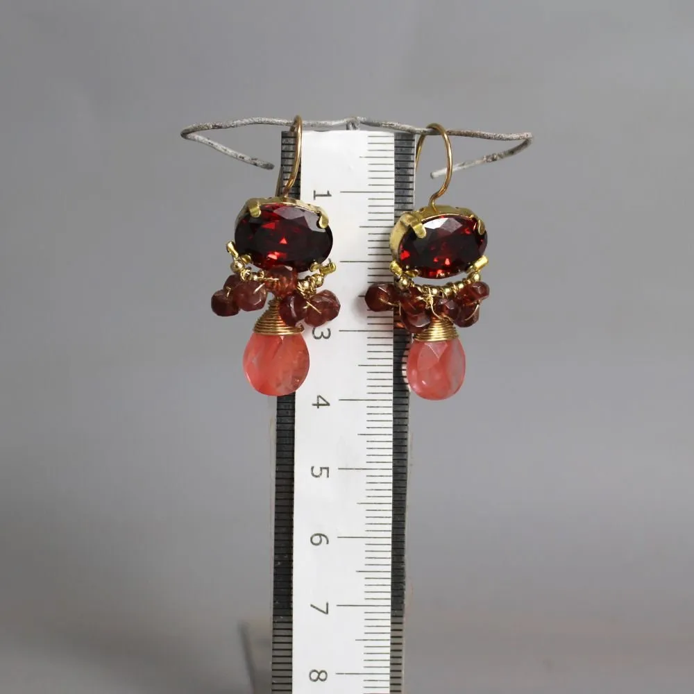 Red Zircon Cherry Quartz Orchid Earrings