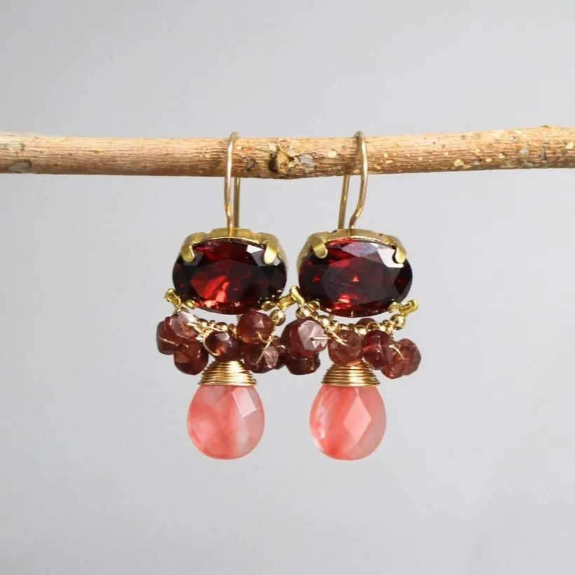 Red Zircon Cherry Quartz Orchid Earrings