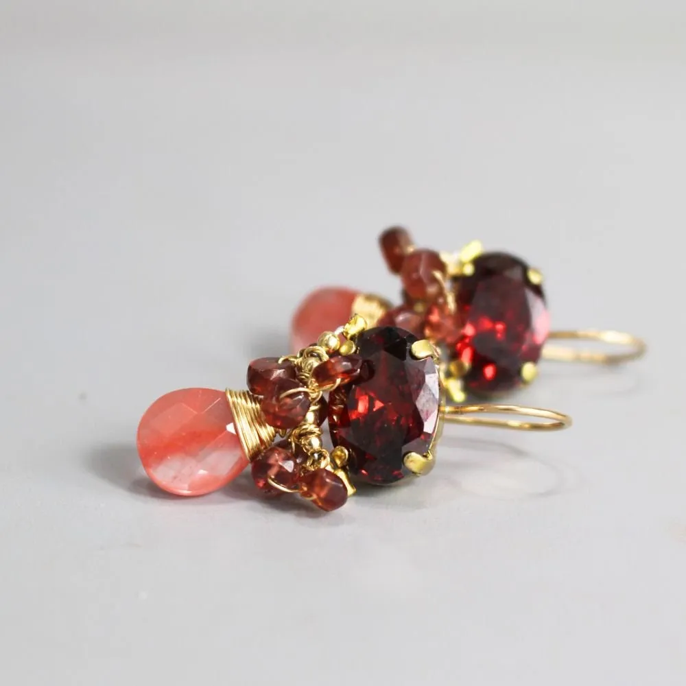 Red Zircon Cherry Quartz Orchid Earrings