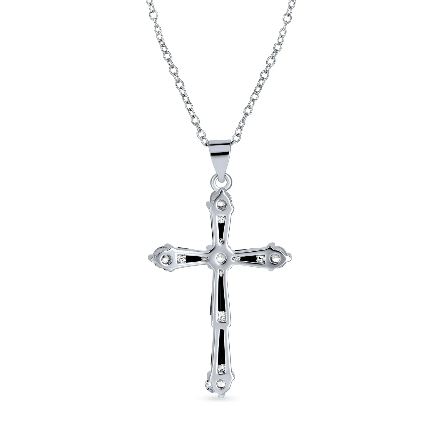 Religious Vintage Faith Hope Love CZ Black Onyx Cross Pendant Necklace Silver