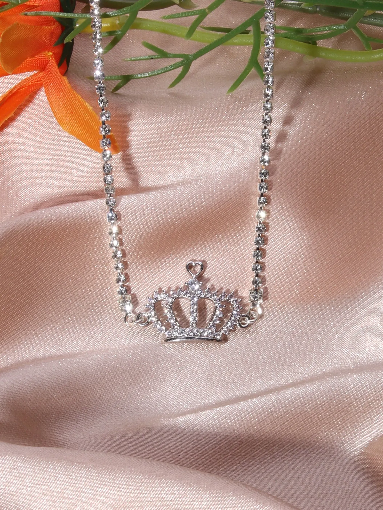 Rhinestone Crown Charm Necklace Statement Necklace Modern Necklace Creative