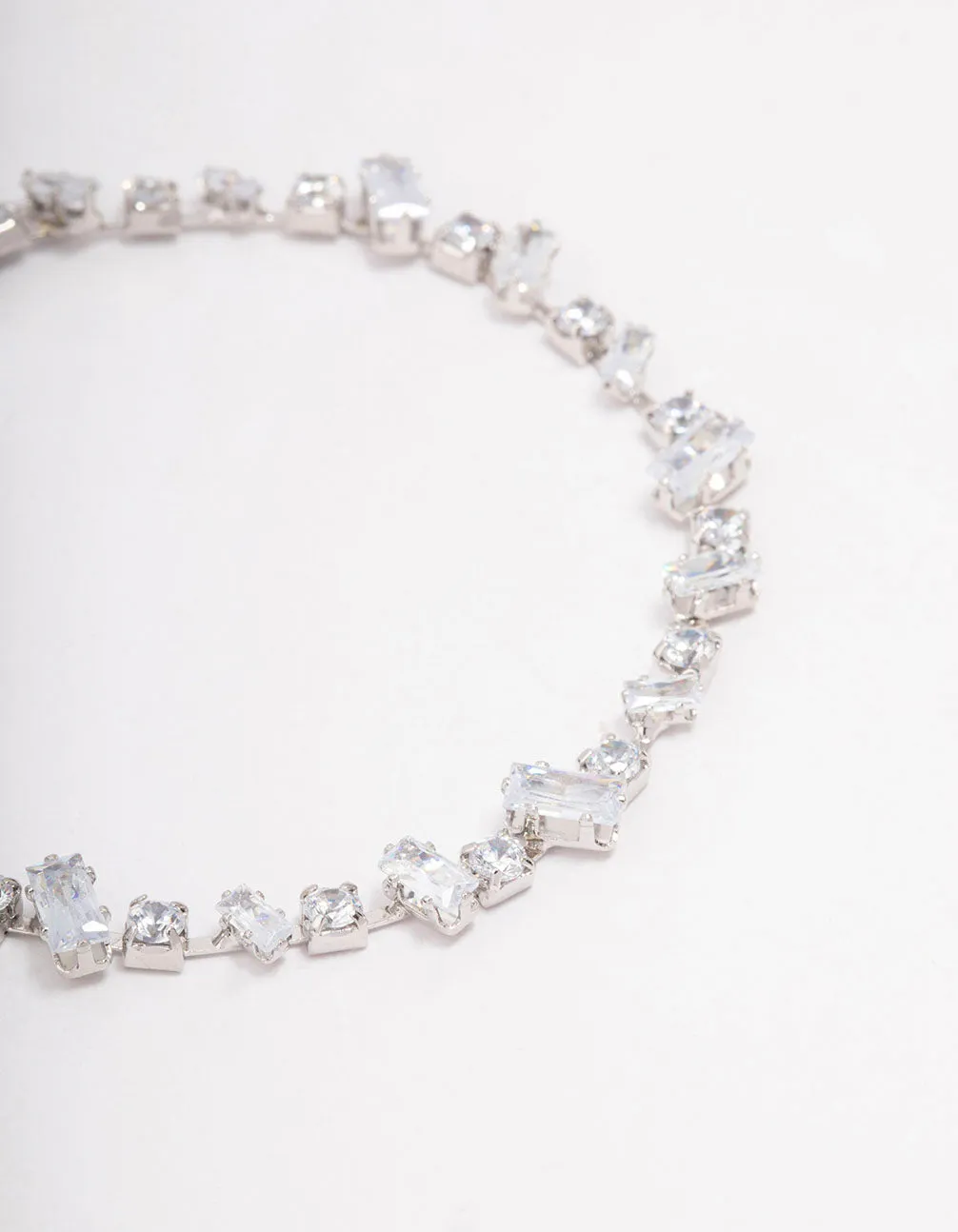 Rhodium Cubic Zirconia Rectangle & Square Stone Bracelet