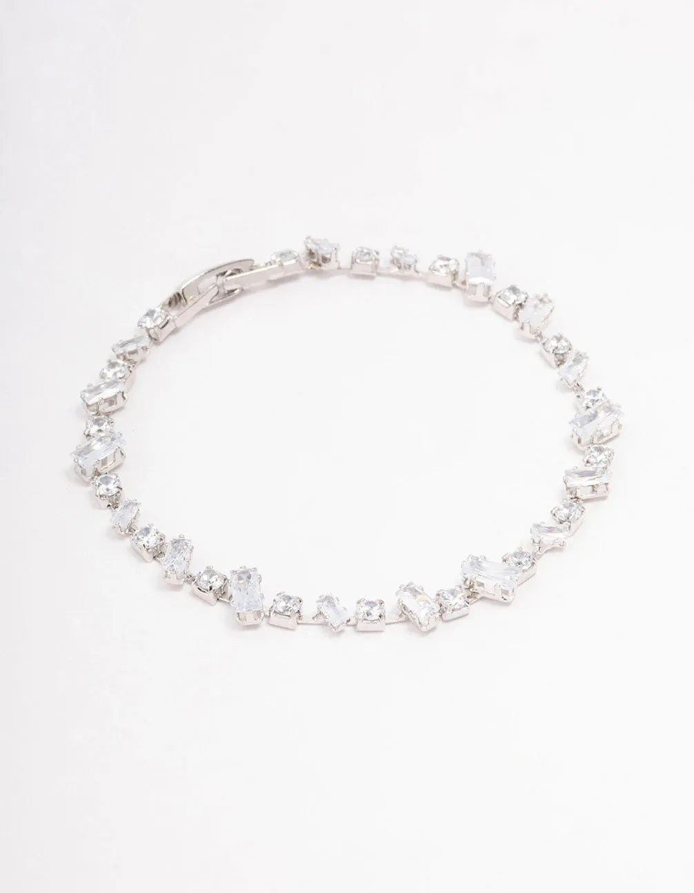 Rhodium Cubic Zirconia Rectangle & Square Stone Bracelet