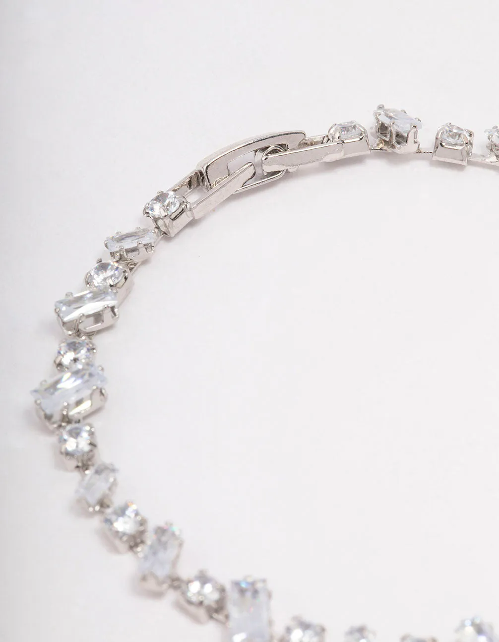 Rhodium Cubic Zirconia Rectangle & Square Stone Bracelet