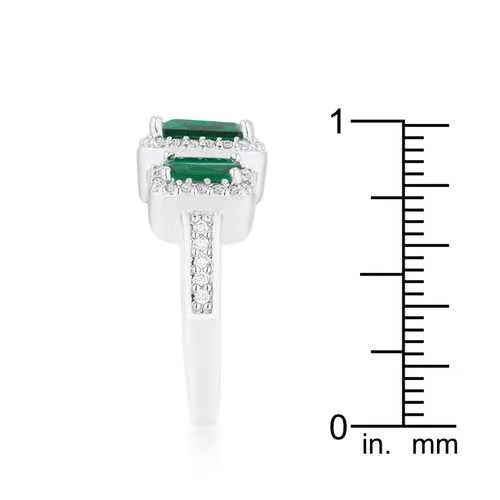 Rita 2.3ct Emerald CZ Rhodium Classic Trio Ring