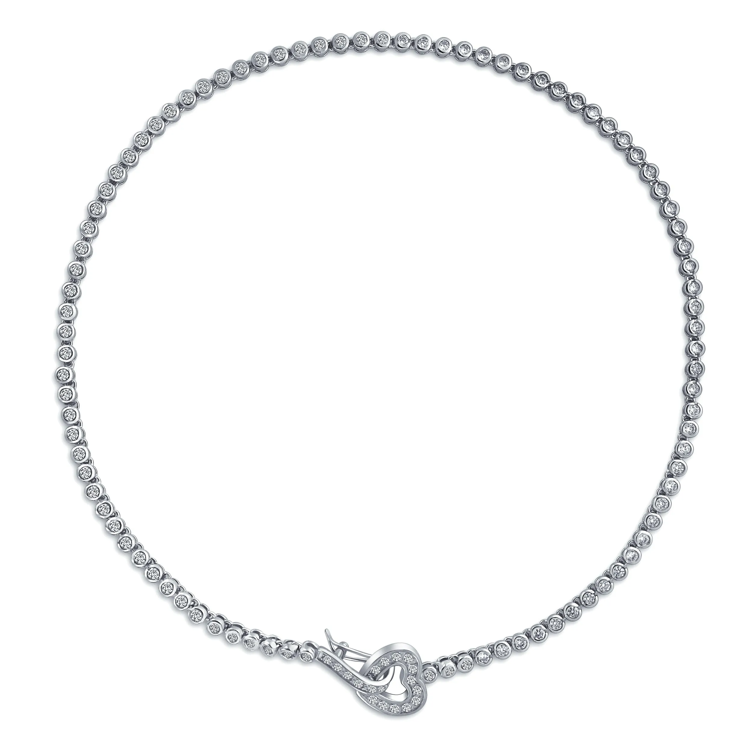 Romantic Bridal Collar Necklace with Heart Clasp and CZ Bubble Bezel Silver Plated