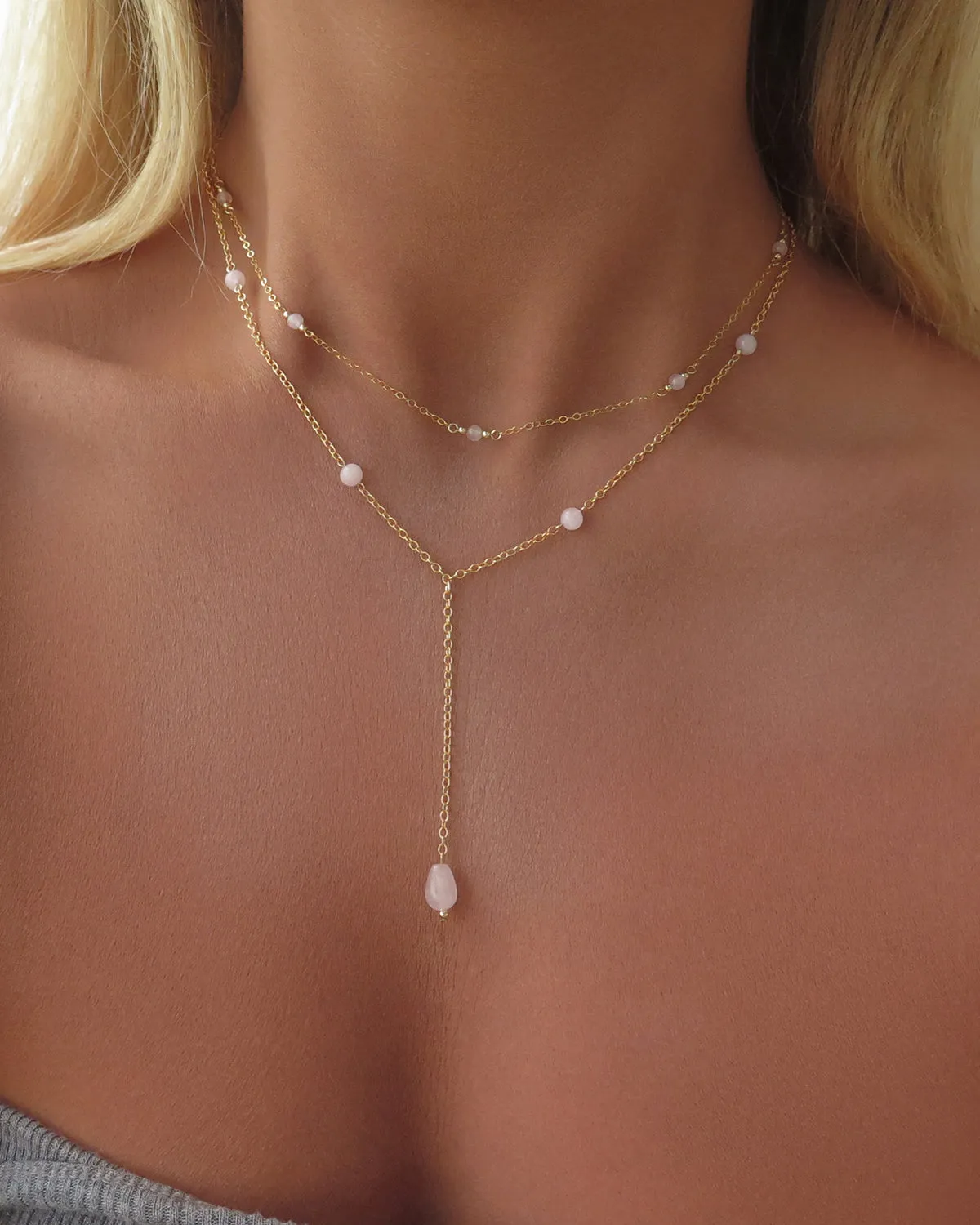 Rose Quartz Drop Necklace