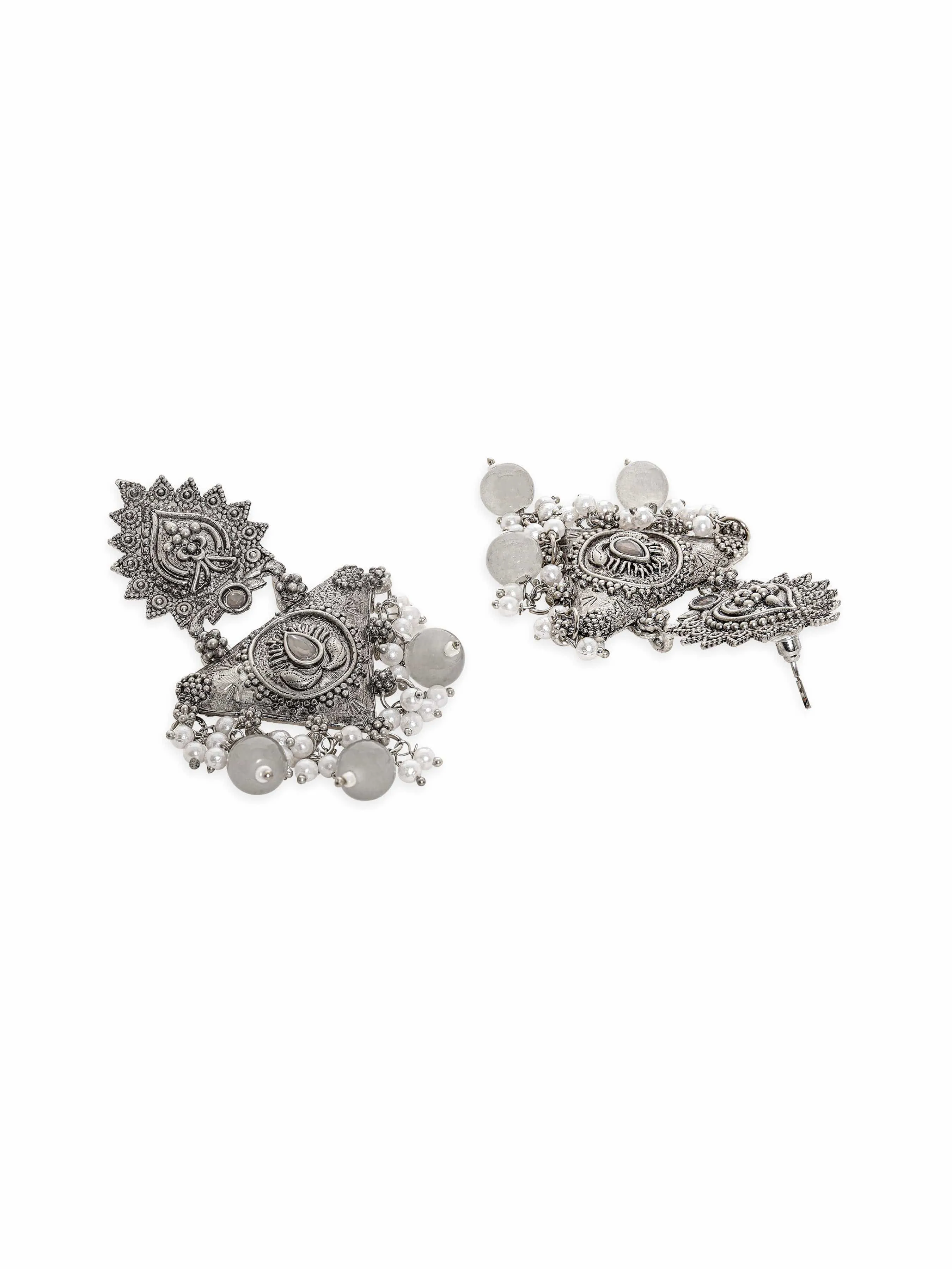 Rubans Timeless Drops Oxidized Silver Plated Pearl Beaded Earrings