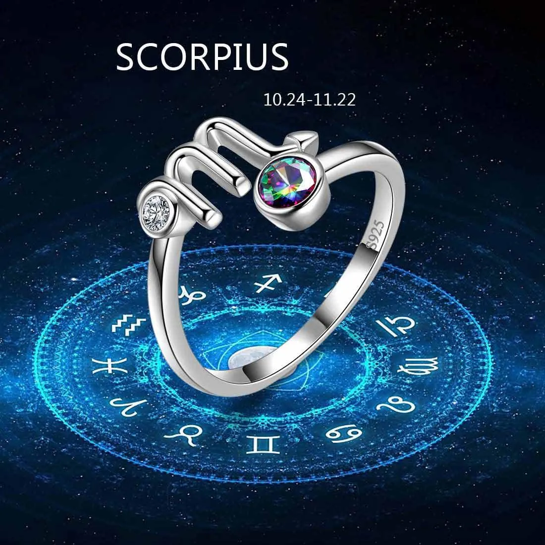 Scorpio Zodiac Rings Women Girls Jewelry Birthday Gift Mystic Topaz 925 Silver