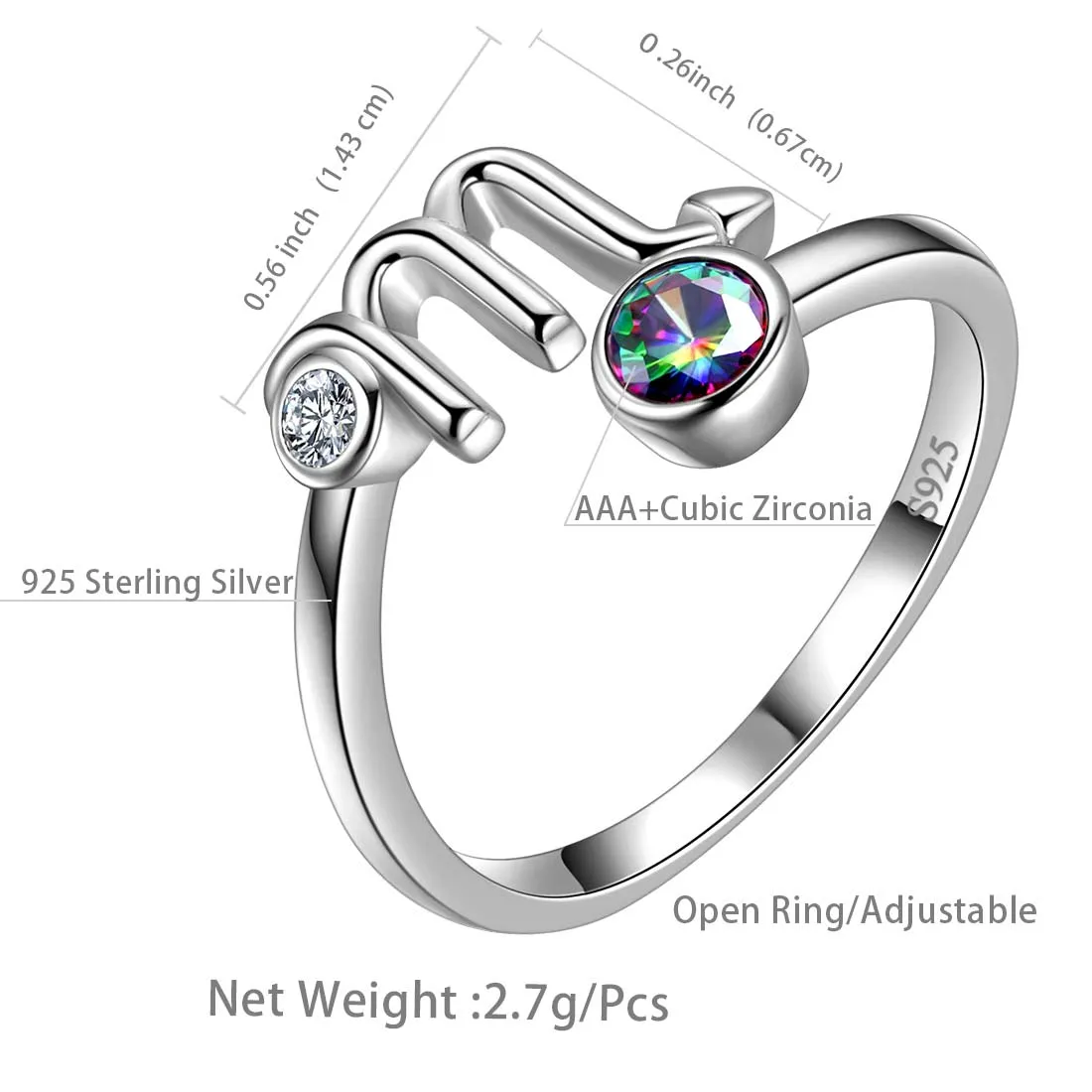 Scorpio Zodiac Rings Women Girls Jewelry Birthday Gift Mystic Topaz 925 Silver