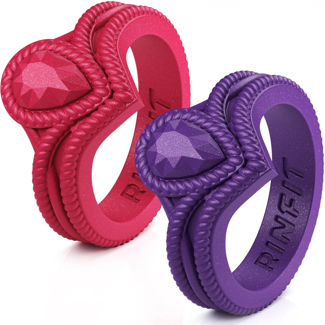 Silicone Pear Diamond Rings - 2 Pack, Stylish Design, Common Colors, U.S. Patent