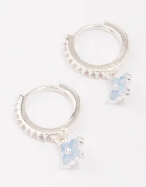 Silver Cubic Zirconia Flower Huggie Earrings