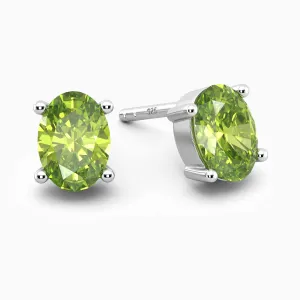 Silver Peridot Earrings | Oval Studs in 925 Sterling Silver | Irosk ®