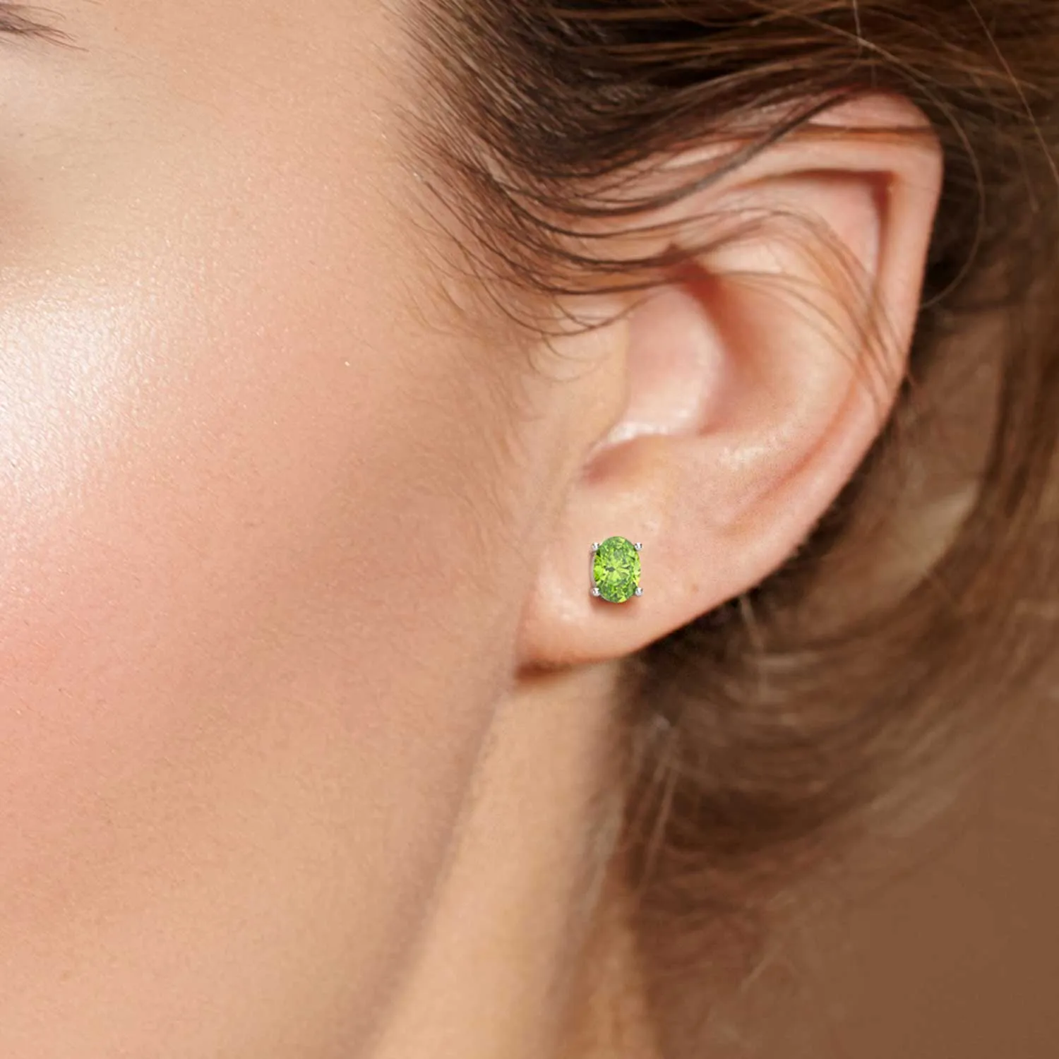 Silver Peridot Earrings | Oval Studs in 925 Sterling Silver | Irosk ®