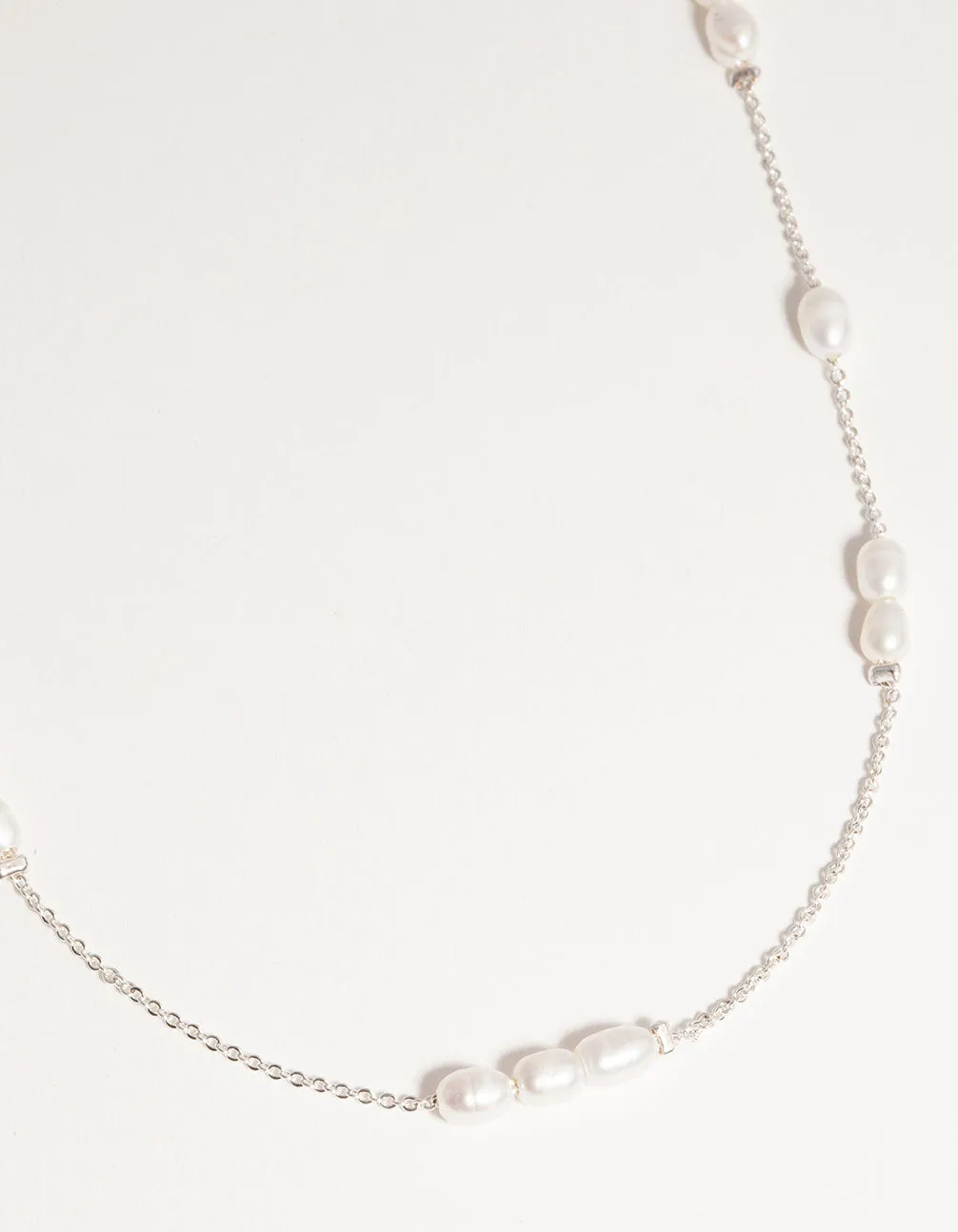 Silver Plated Freshwater Pearl Station Necklace