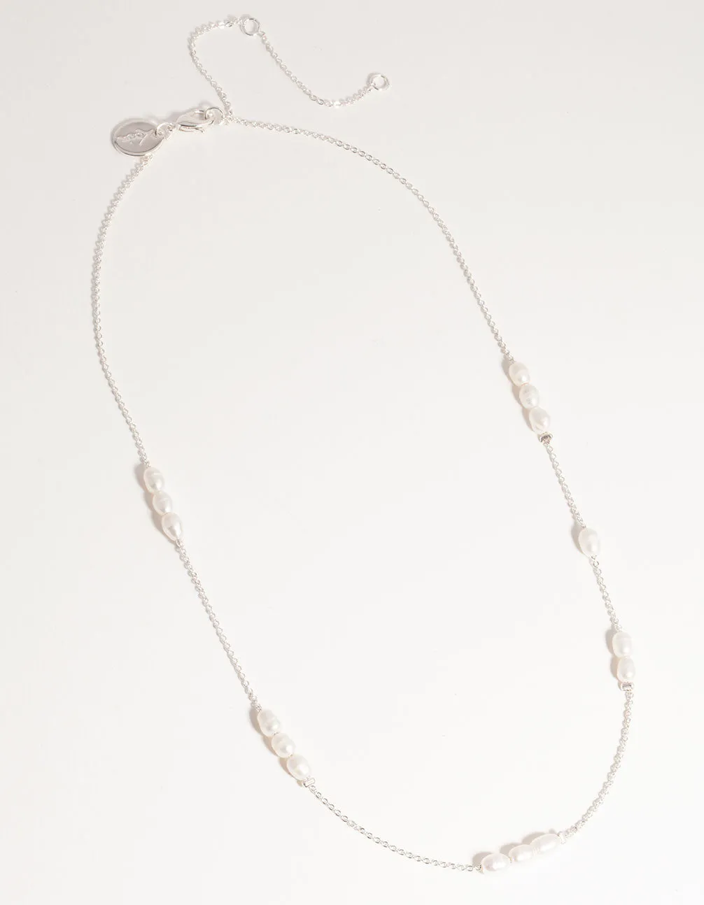 Silver Plated Freshwater Pearl Station Necklace