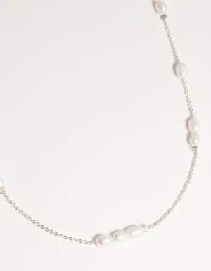 Silver Plated Freshwater Pearl Station Necklace