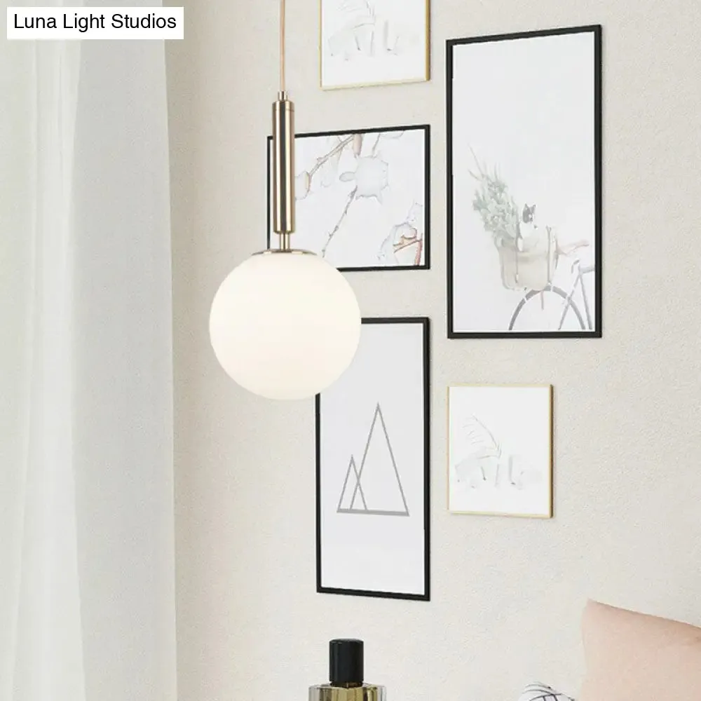 Sleek Bedside Pendant Lamp with White Glass Shade - Single Bulb Design