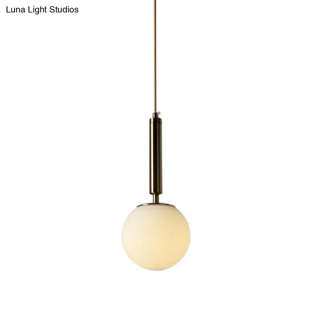 Sleek Bedside Pendant Lamp with White Glass Shade - Single Bulb Design