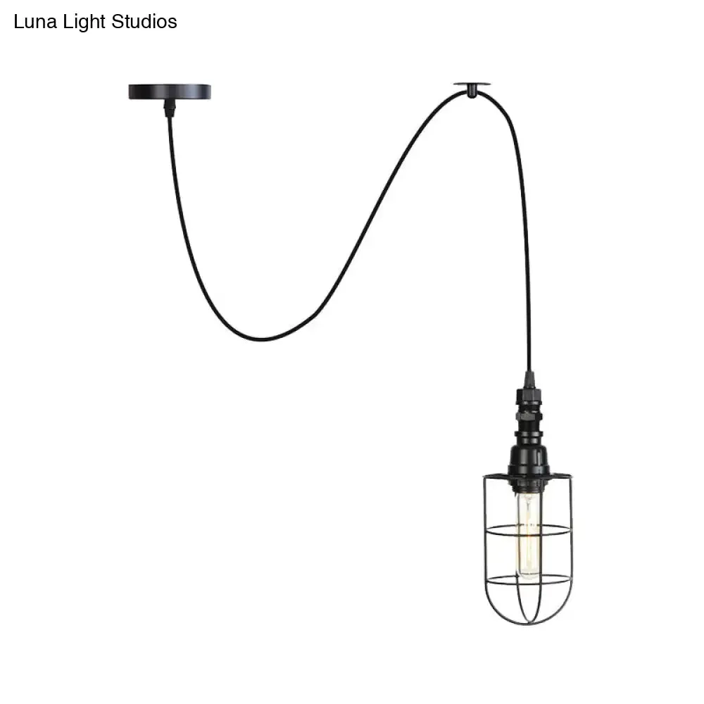 Sleek Black Caged Iron Pendant Light - Farmhouse Style for Coffee Shops - 1 Bulb Suspension