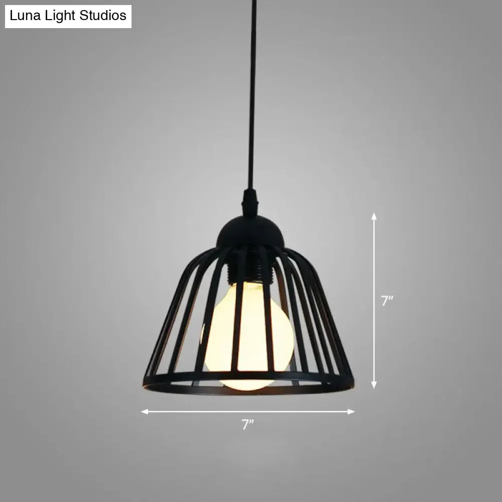 Sleek Black Geometric Iron Hanging Pendant Light Fixture - Simplicity with 1 Bulb for Corridors