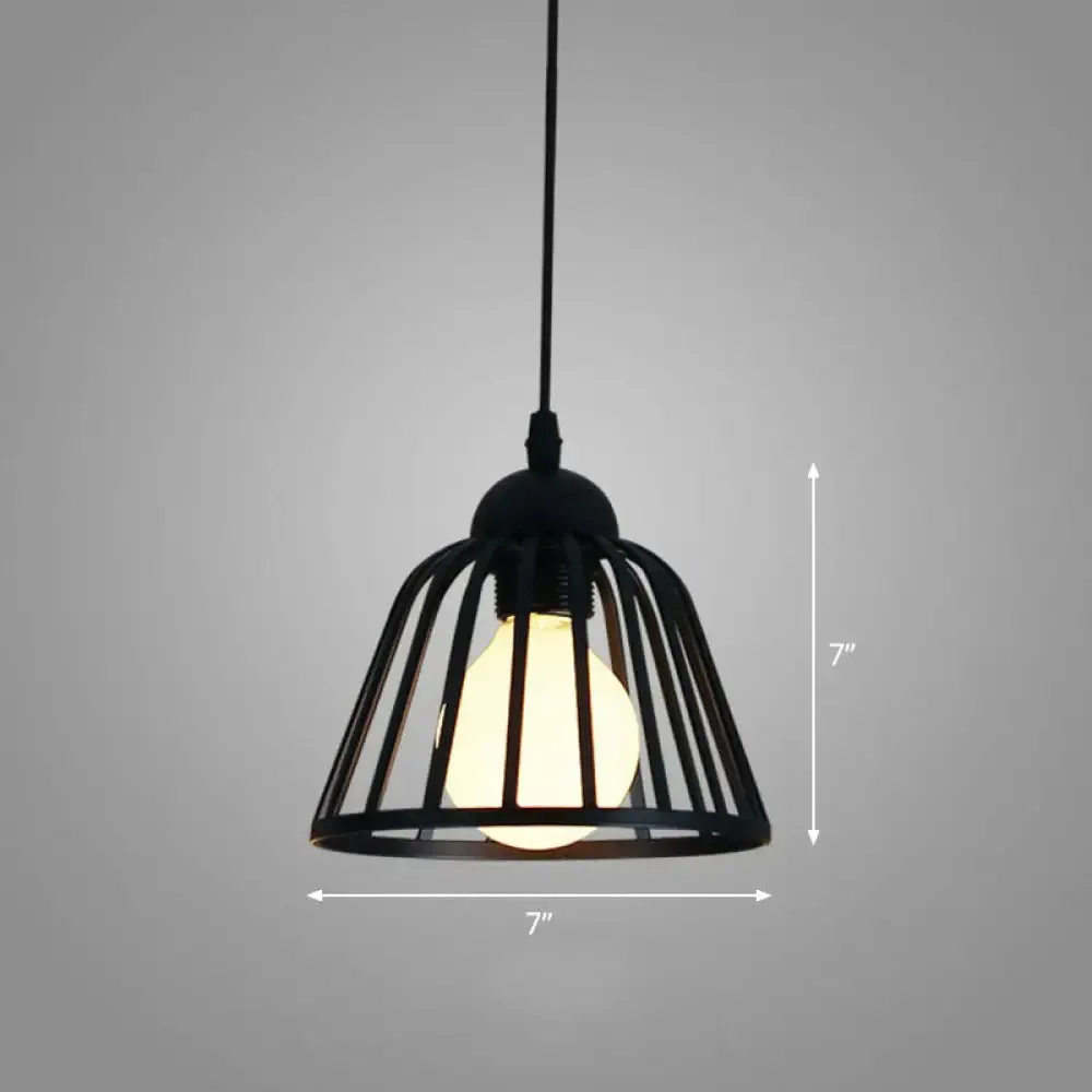 Sleek Black Geometric Iron Hanging Pendant Light Fixture - Simplicity with 1 Bulb for Corridors