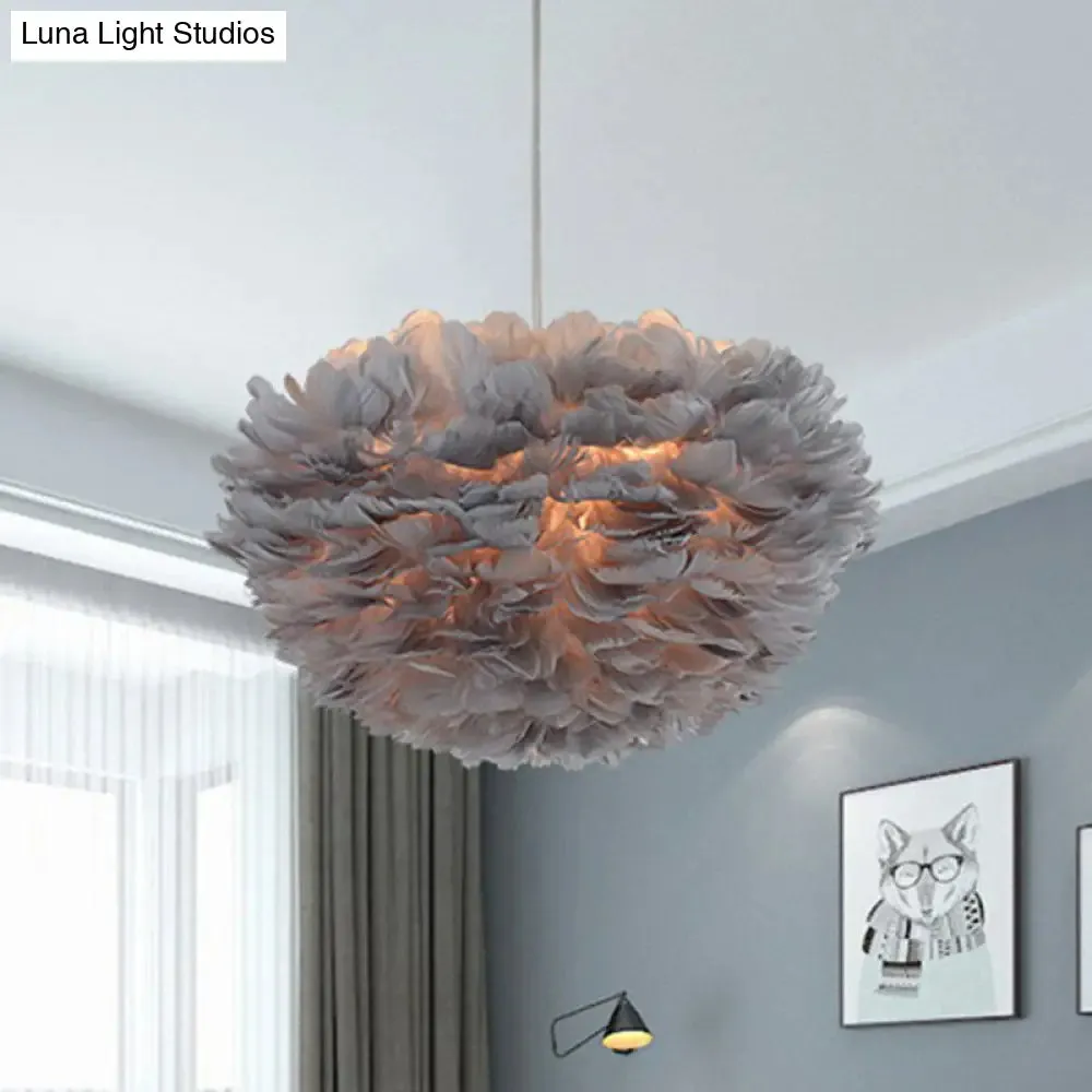 Sleek Feathered Hemispherical Pendant Ceiling Light for Living Room Décor