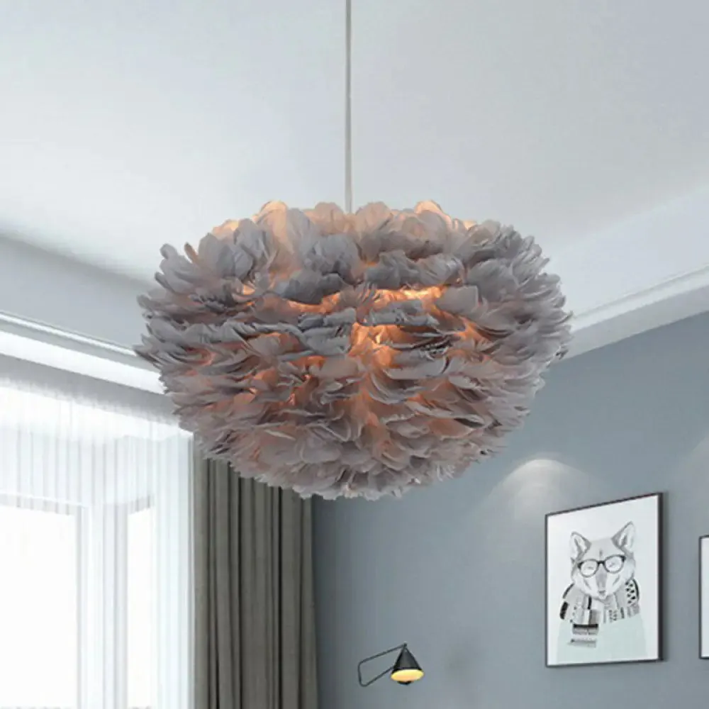 Sleek Feathered Hemispherical Pendant Ceiling Light for Living Room Décor