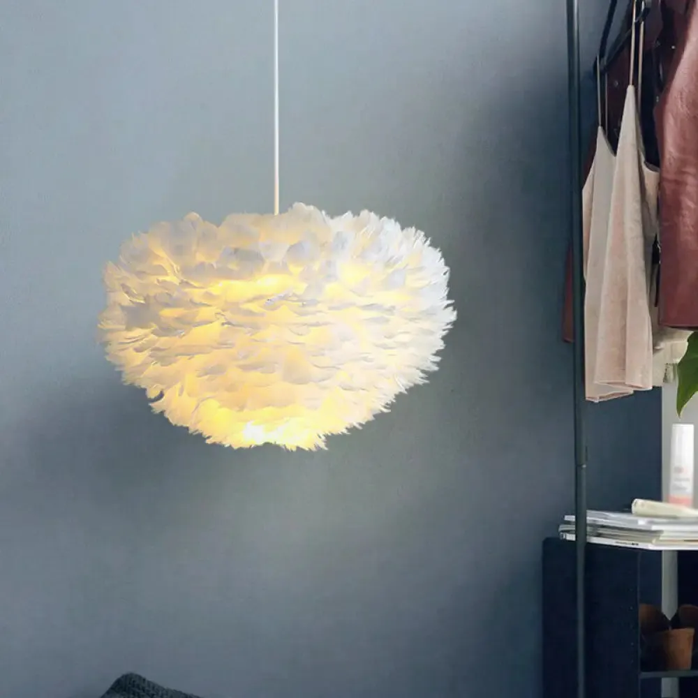 Sleek Feathered Hemispherical Pendant Ceiling Light for Living Room Décor