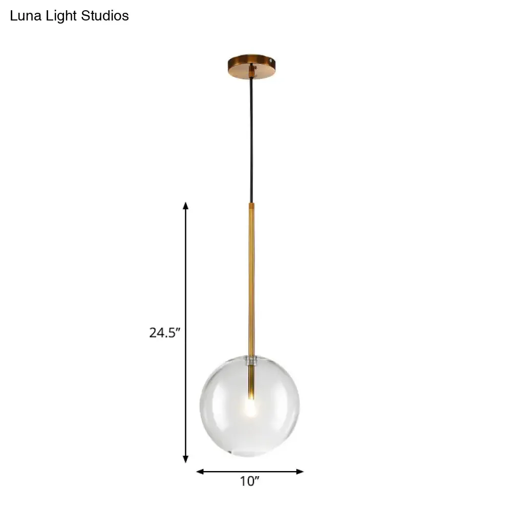 Sleek Gold Pendant Over Table: Clear Glass Globe Suspension Lighting (6"/8"/10" Wide)