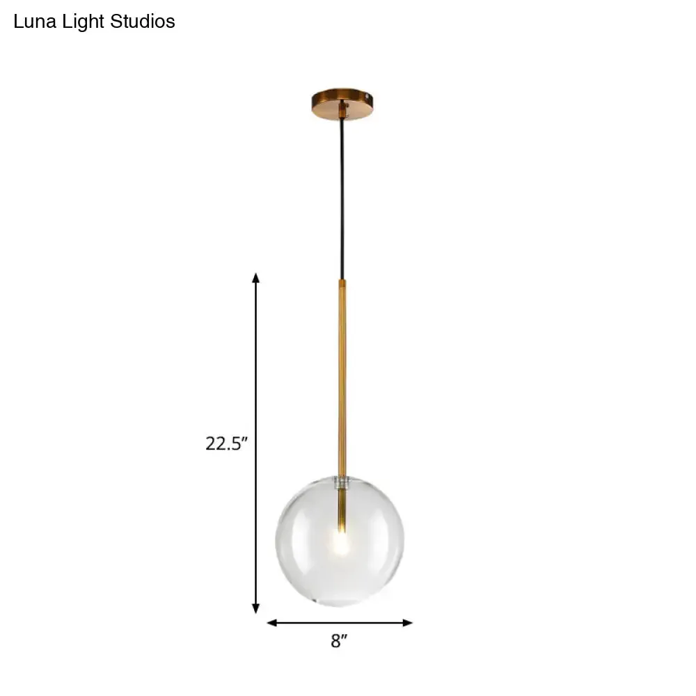 Sleek Gold Pendant Over Table: Clear Glass Globe Suspension Lighting (6"/8"/10" Wide)