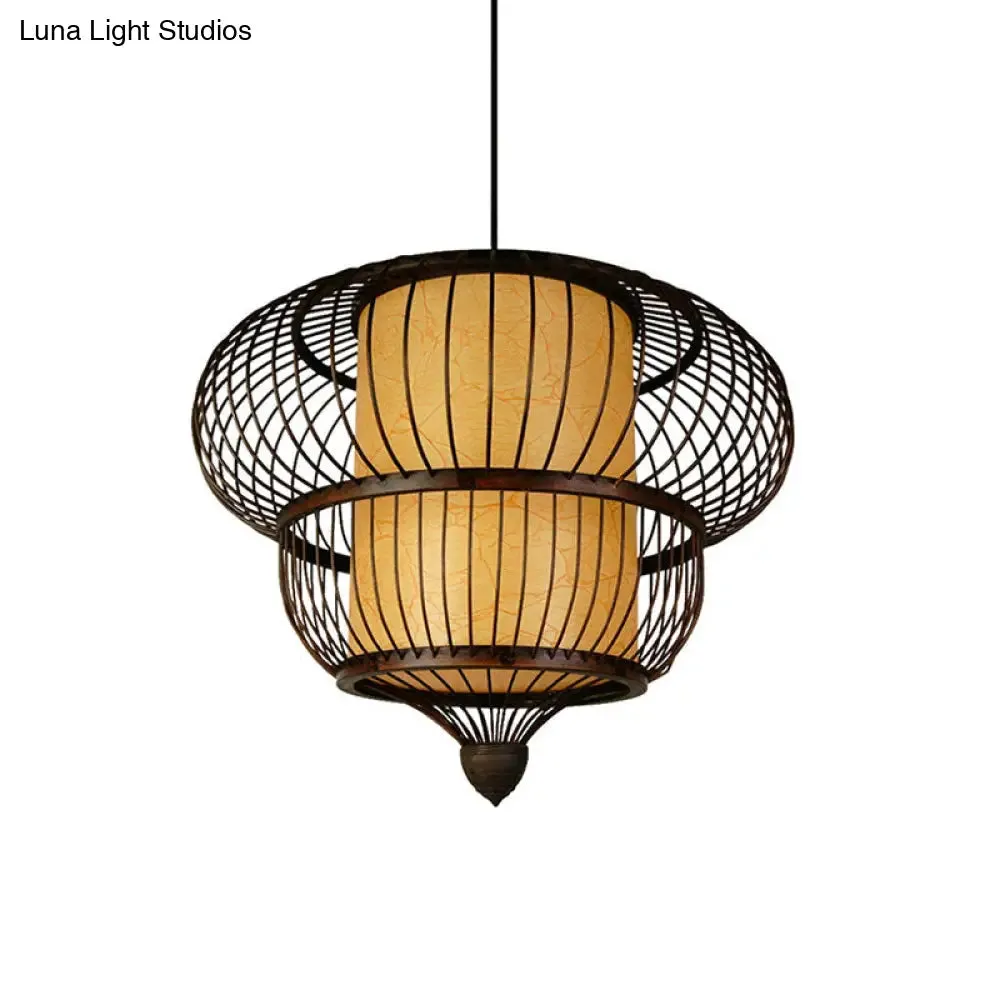 Sleek Gourd-Shaped Bamboo Suspension Light: Single Black Pendant Fixture