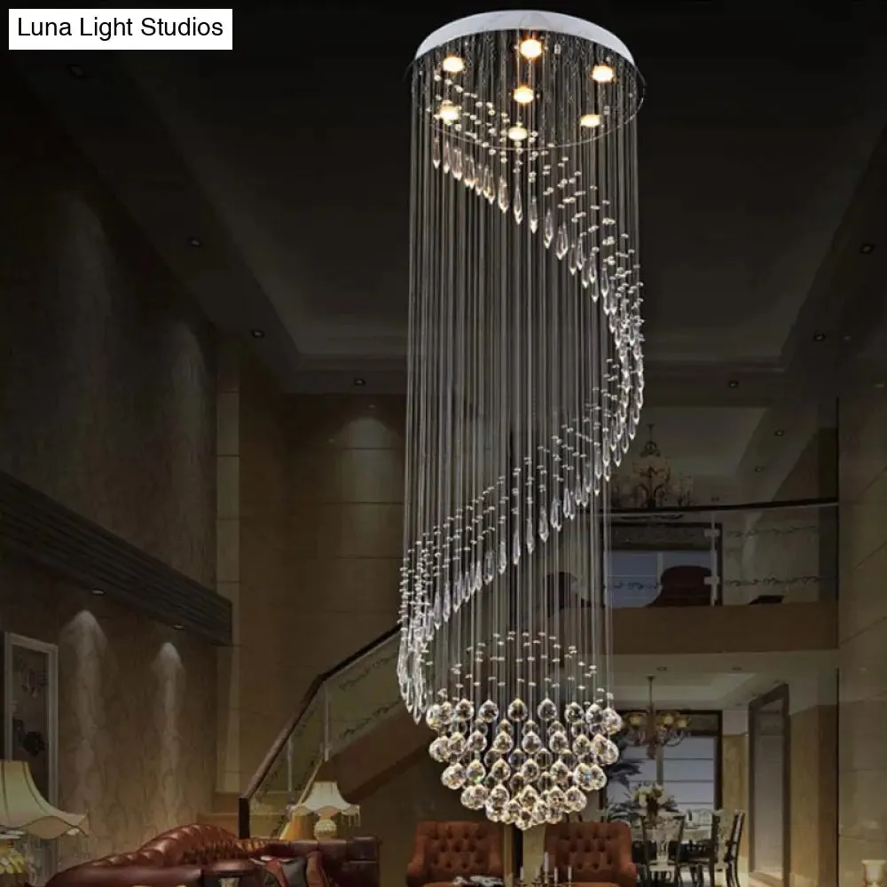 Sleek Silver Spiral Cluster Pendant Lamp - Clear Crystal, 7-Light LED Ceiling Fixture