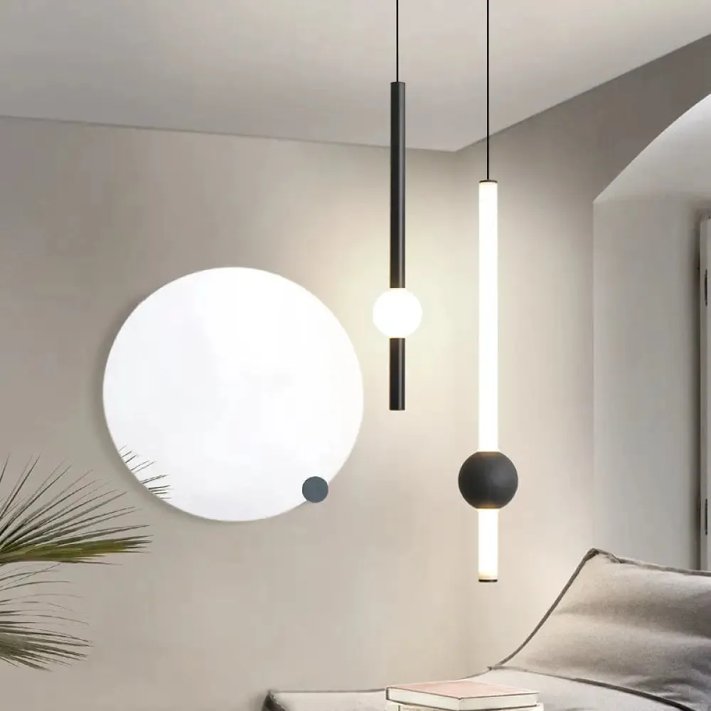 Sleek Sword-Shape LED Hanging Lamp Kit: Simplicity Acrylic | Black/White | Warm/White/3 Color Light