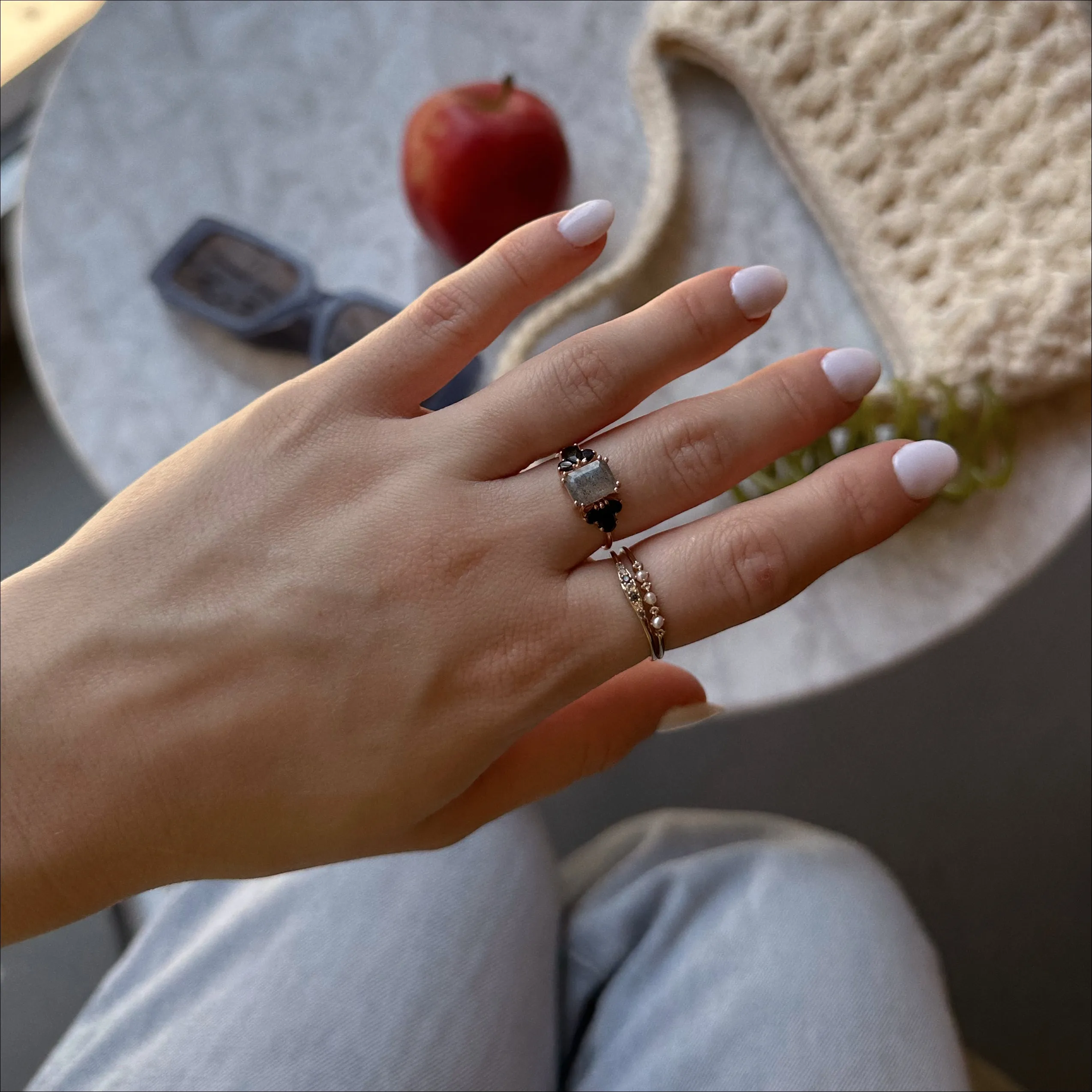 Solid Gold Pearl Trio Ring