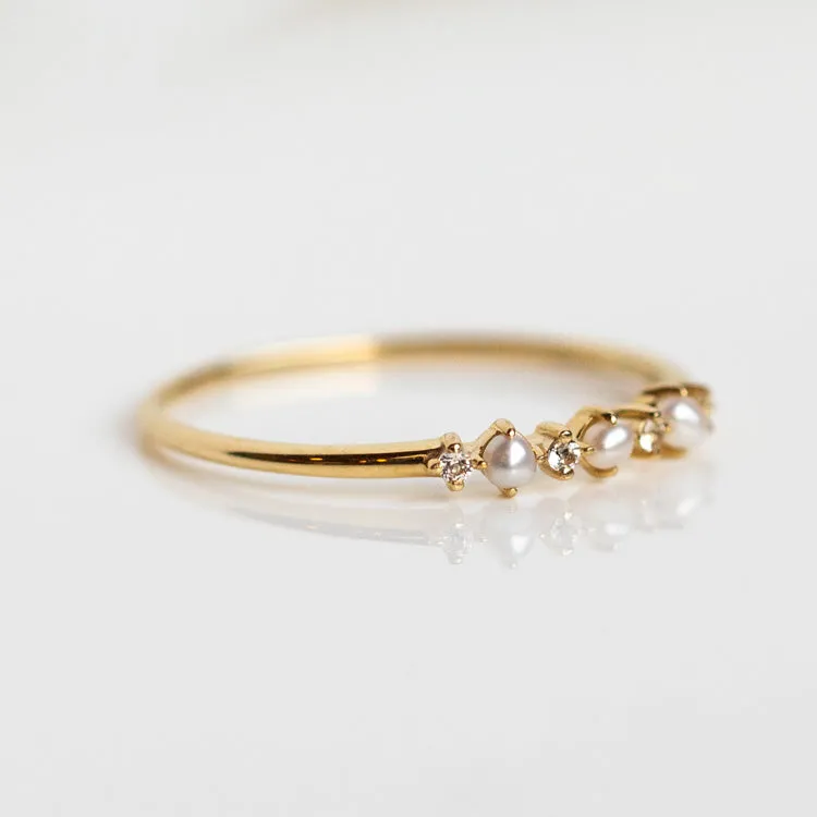 Solid Gold Pearl Trio Ring