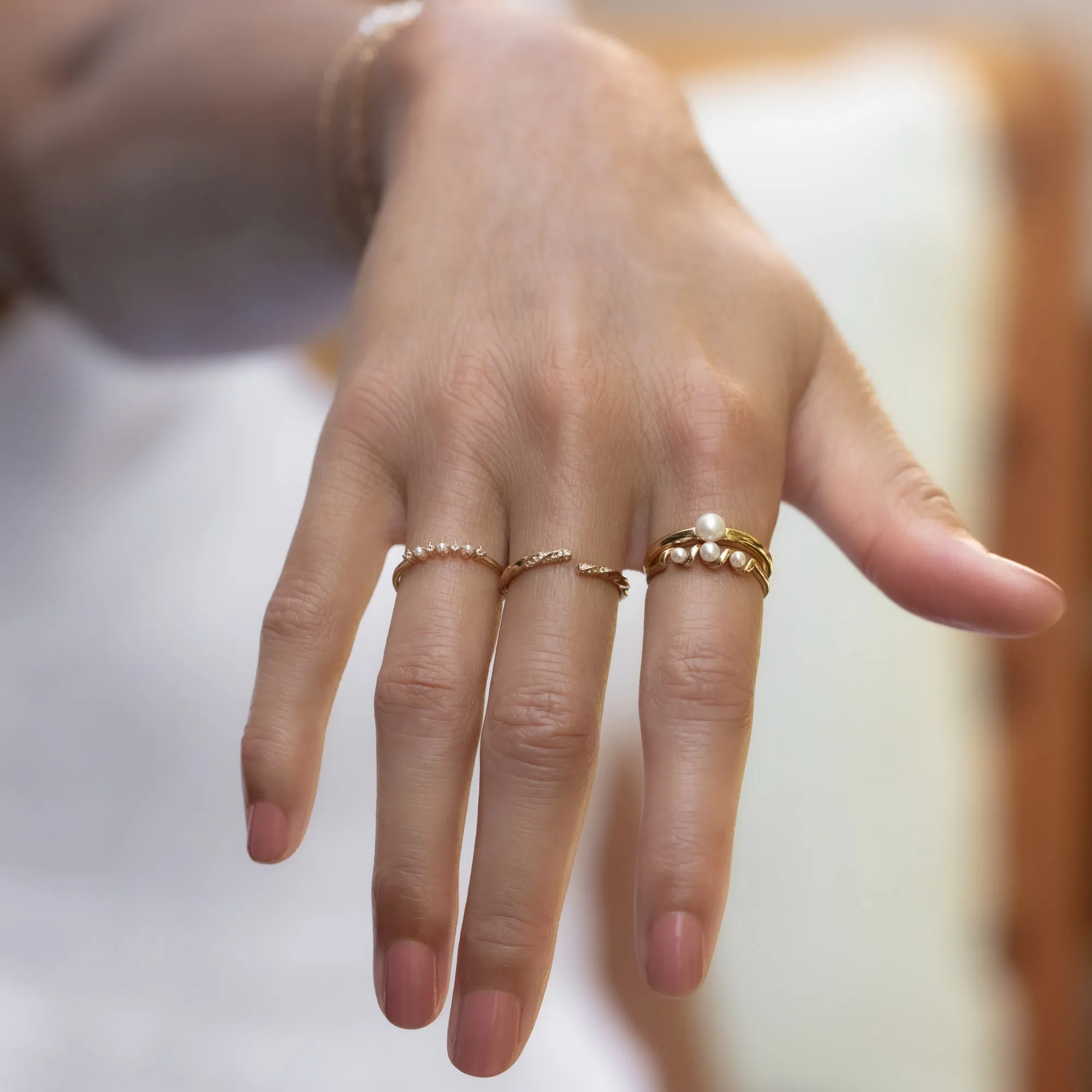 Solid Gold Pearl Trio Ring