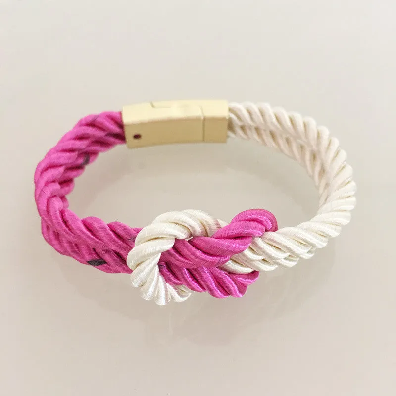 Spring Trendy Fashion Braided Rope Chain with Magnetic Clasp Bow Charm Bracelets&Bangles Pulseira for Women Men Jewelry