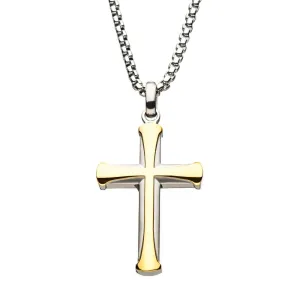 Stainless Steel Gold IP Apostle Cross Pendant with Chain