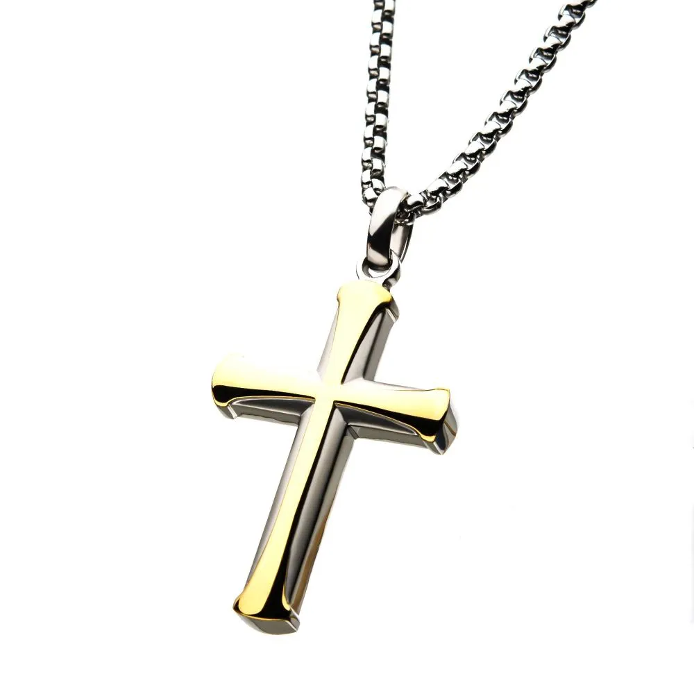 Stainless Steel Gold IP Apostle Cross Pendant with Chain