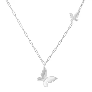 Sterling Silver Petite Floating Butterfly Paperclip Necklace