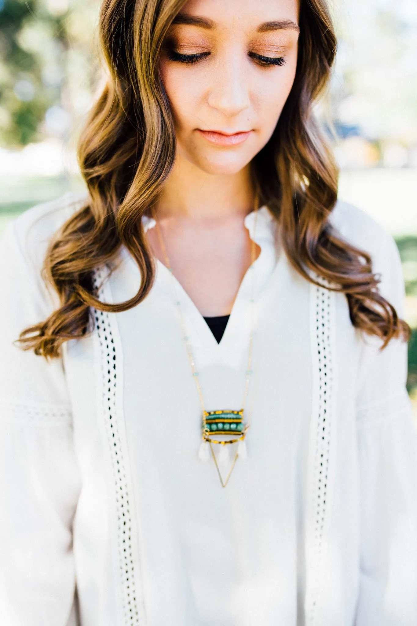 Stone Ladder Long Pendant Necklace