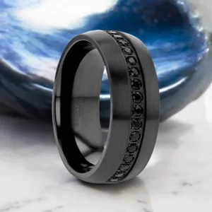 TALON | Black Titanium Ring, Black Sapphires Inlay, Domed