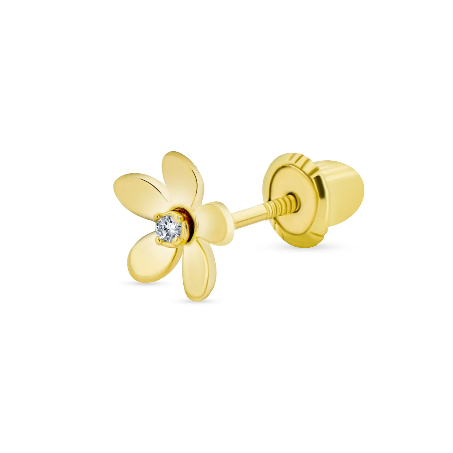 Tiny Minimalist CZ Daisy Flower Cartilage Ear Stud 14K Gold Safety Screw Back