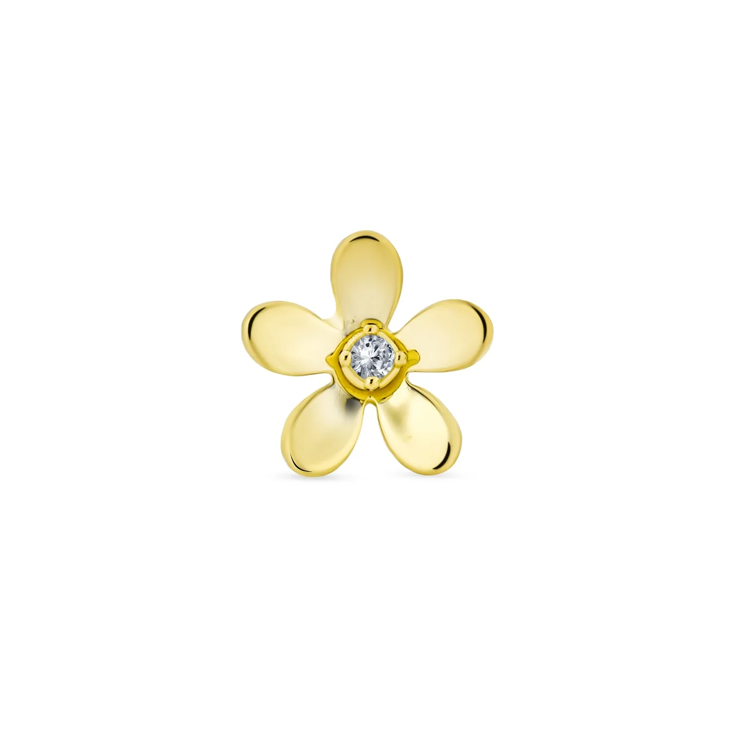 Tiny Minimalist CZ Daisy Flower Cartilage Ear Stud 14K Gold Safety Screw Back