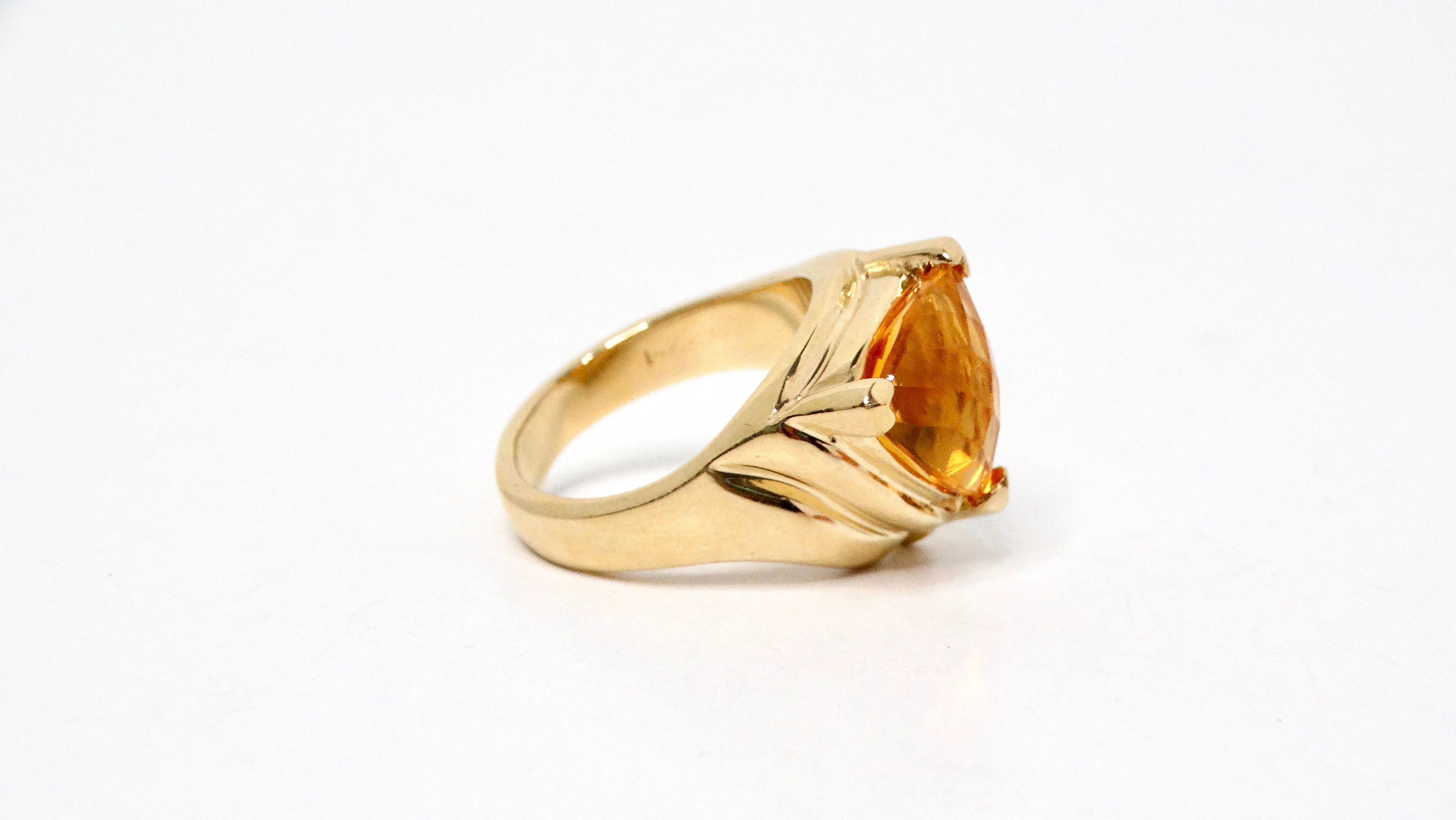 Trillion Citrine Solitaire Gemstone 14k Gold Ring