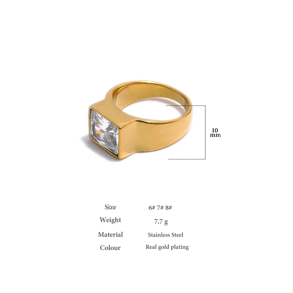 VAIGE Luxe Gold-Plated Zirconia Square Ring in Silver